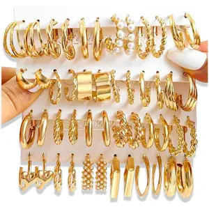 16-24 Pairs Trendy Earrings Set for Women | Chunky Gold Silver Black Hoop/Stud Earrings | Lightweight Punk Pearl Earrings | Hypoallergenic Party Birthday Gift | Christmas Valentine's Day Gifts for Girls BFF