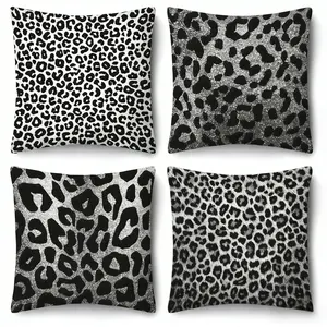 4pcs, Vintage Leopard Print Themed Throw Pillow Covers, Black, White and Silvery Leopard Print, Home Spring Décor Products, Suitable Living Room, Bedroom, Sofa and Bed Decoration, 2D Flat, Single Sided Printing, No Pillow Core