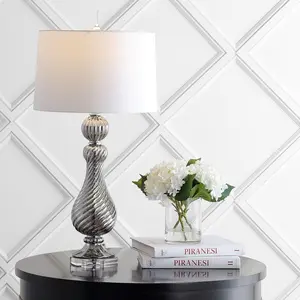 JONATHAN Y Murano Swirled Crystal/Glass LED Table Lamp , for bedroom, living room, foyer, hallways, dining room, dorms