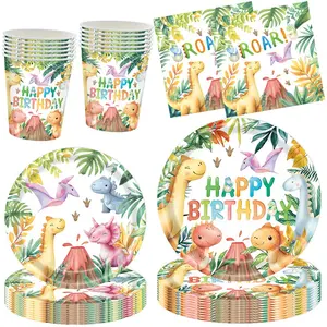 80 Piece Dinosaur Party Supplies Set, Birthday Watercolor Dinosaur Theme Decorations, Dinosaur Tableware Set Includes Plates Napkins Cups, 20 Person Party Kit