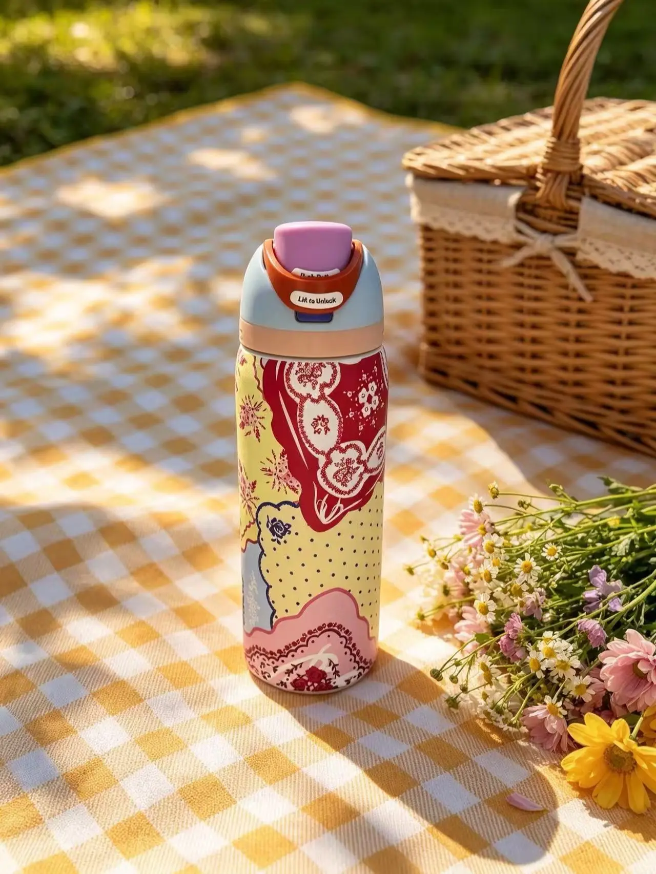Owala 32oz Patchwork Floral Print Stainless Steel Insulated Water Bottle - Leakproof Drinkware Flask, 24-Hour Cold Retention, Cup Holder Friendly for School & Travel, Flasks