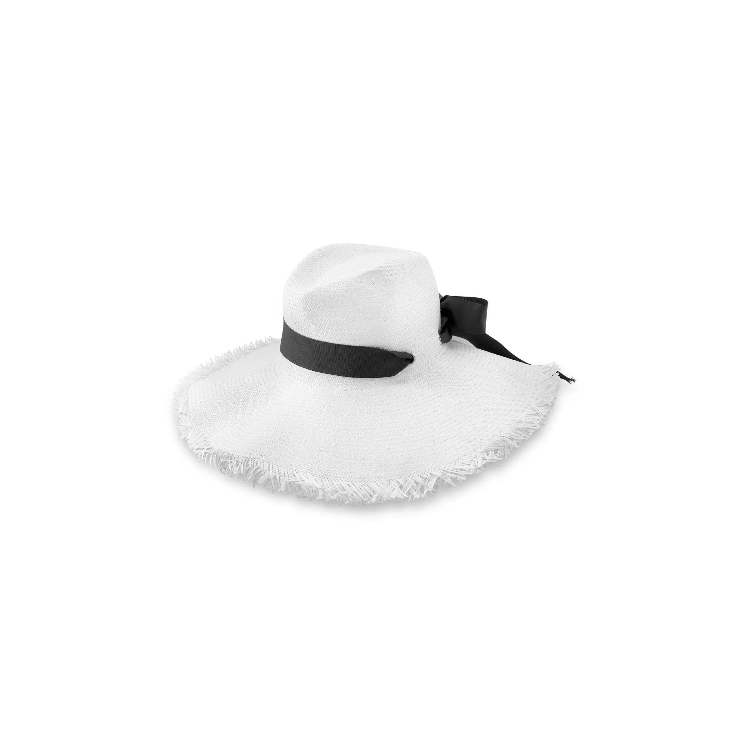Nassau Shantung Straw Frayed Sun Hat | Black