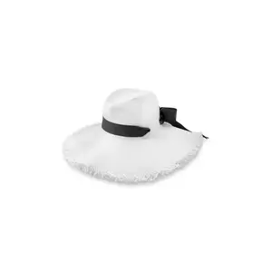 Nassau Shantung Straw Frayed Sun Hat | Black
