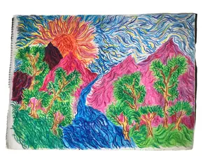 River Valley Oil Pastel Painting - Original Artwork by Mason A