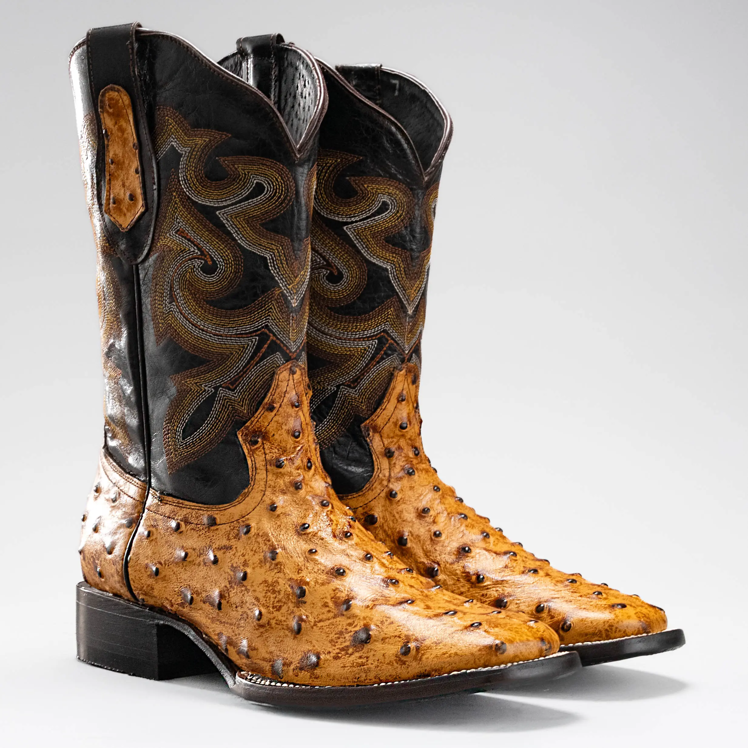 Cowboy Square Toe Imitation Ostrich Boot Premium Leather