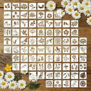 80-Piece Floral & Insect Painting Stencils, Reusable Stone Templates, Spring Patterns for Wood, Fabric, Clay, DIY Wall Decor Transfer Stencils