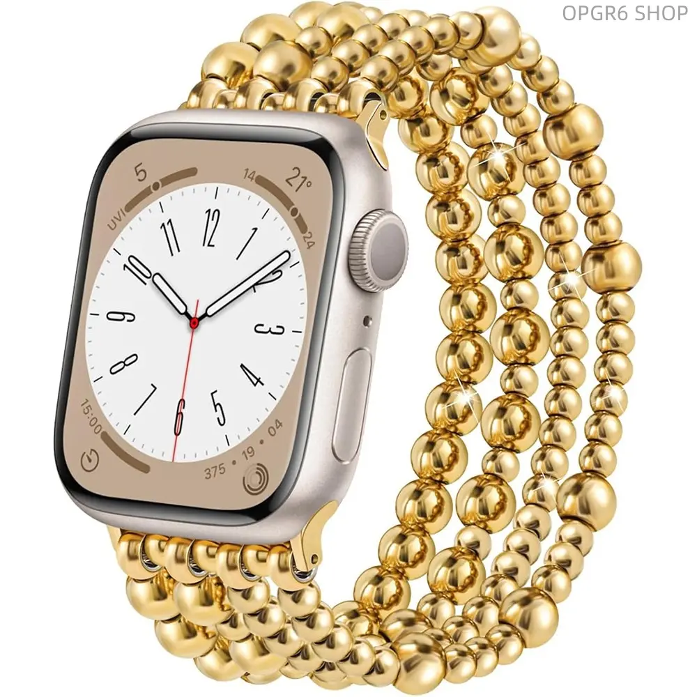 Handcrafted Beaded Chain Watch Bracelet with Glass Charms, Stylish Replacement Strap Fit Apple Watch SE Series 4/5/6/7/8 All Sizes