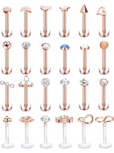 Gentle 24 Pcs Rose Golden Body Piercing Collection for Women Men Lovely Monroe Lip Ornaments Timeless Labret Studs Premium Stainless Steel Acrylic Craftsmanship Multi-functional Structure Applicable Accessories Lip Monroe Helix Tragus Ear Piercing Sites