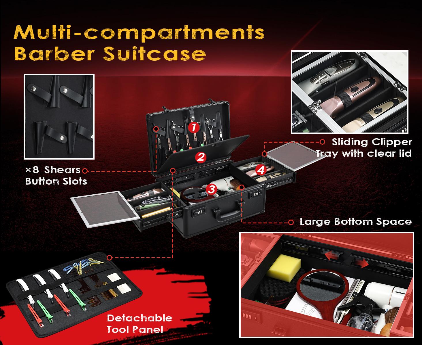 Professional Barber Case Large Hairdresser Carrying Suitcase with Combo Locks Barbers Briefcase Tool Case for Clippers and Supplies Hair Scissors Trimmer Salon Travel Organizer