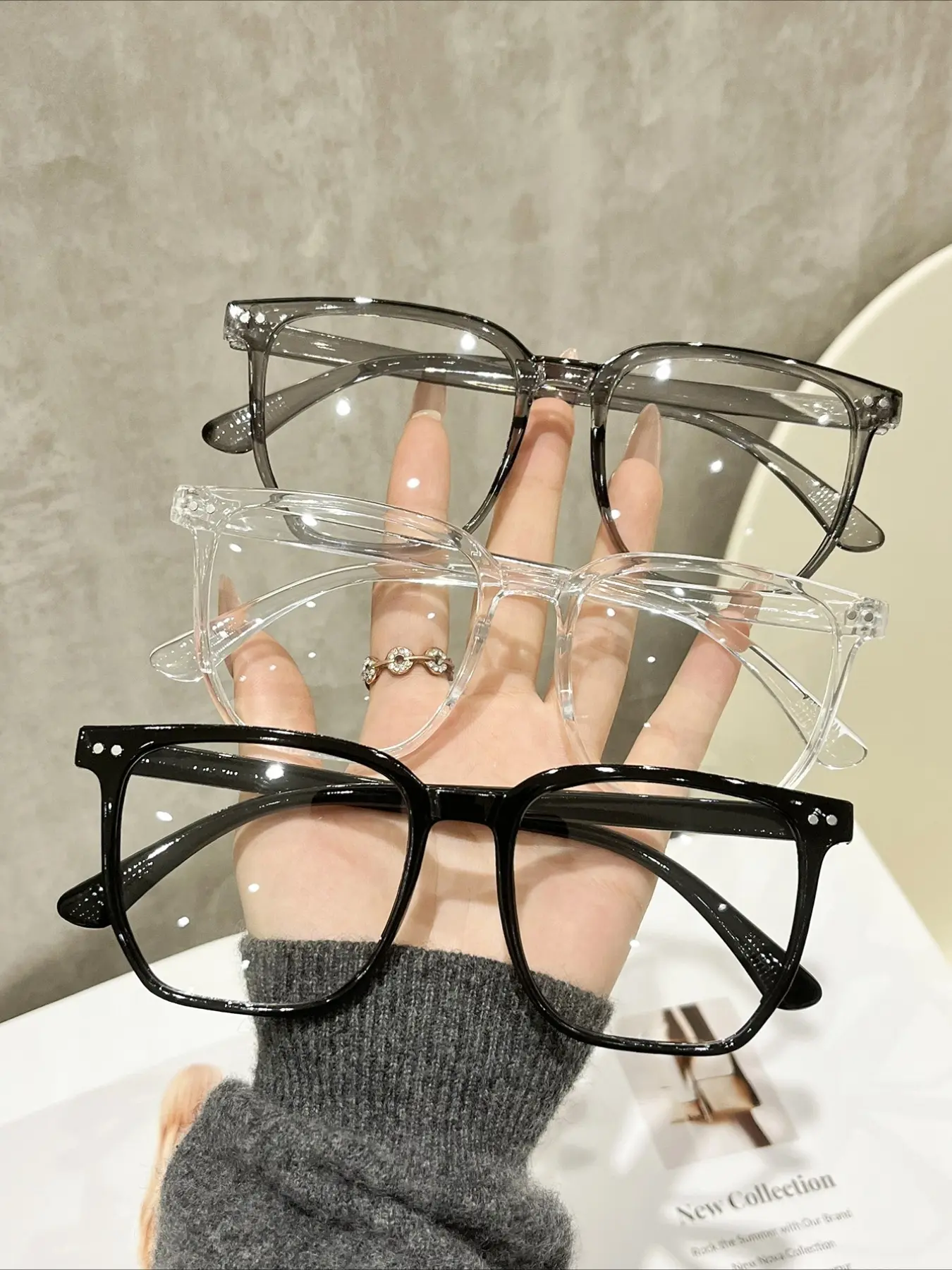 3 pairs of women's and men's Japanese and Korean large-frame college style square frame eyeglasses combination, Stylish Square Frames, fashionable transparent lens glasses frame, suitable for computers, games, TVs and smartphones