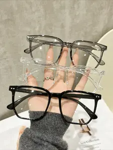 3 pairs of women's and men's Japanese and Korean large-frame college style square flat glasses combination, fashionable transparent lens glasses frame, suitable for computers, games, TVs and smartphones
