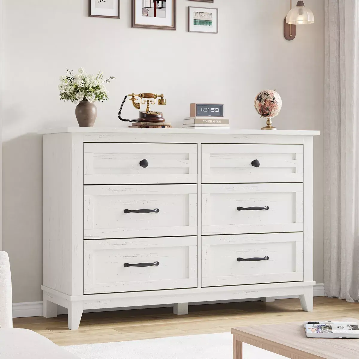 Gaomon Classic Versatile Wooden 6-Drawer Dresser - Elegant Indoor Storage Cabinet with Drawers Organization for Living & Bedroom Use, White