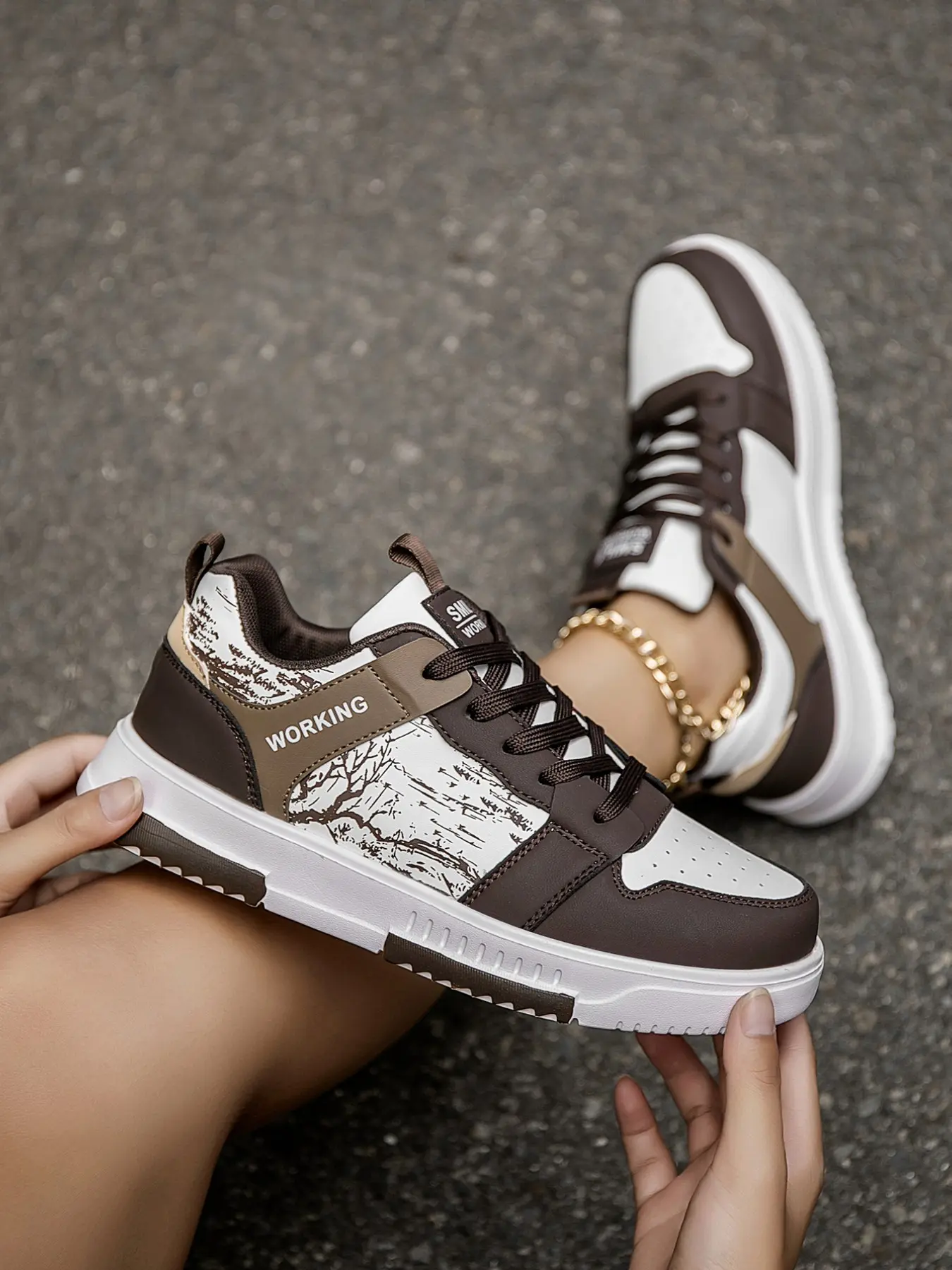 Women's New Trendy Patchwork Colorblock Height-Boosting Casual Outdoor Hiking Shoes, Fashion Letter Tree Pattern Front Laces Skateboard Shoes, Outdoor Sneakers, Outdoor Footwear, Outdoor Leisure Footwear