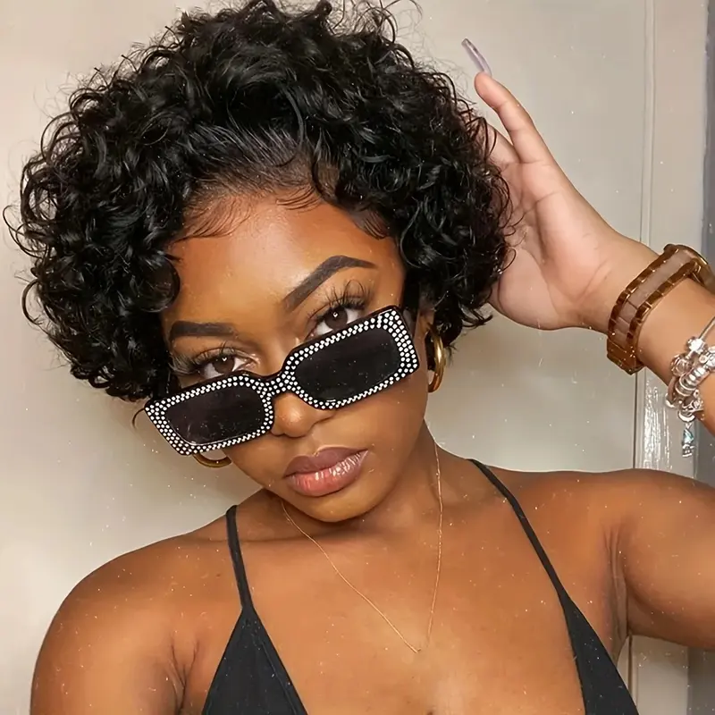 Premium Lace Pixie Cut Human Hair Wig 13x1 Short Bob Lace Frontal High Density Human Hair Natural Color Pixie Style for Black Women SummerVibes