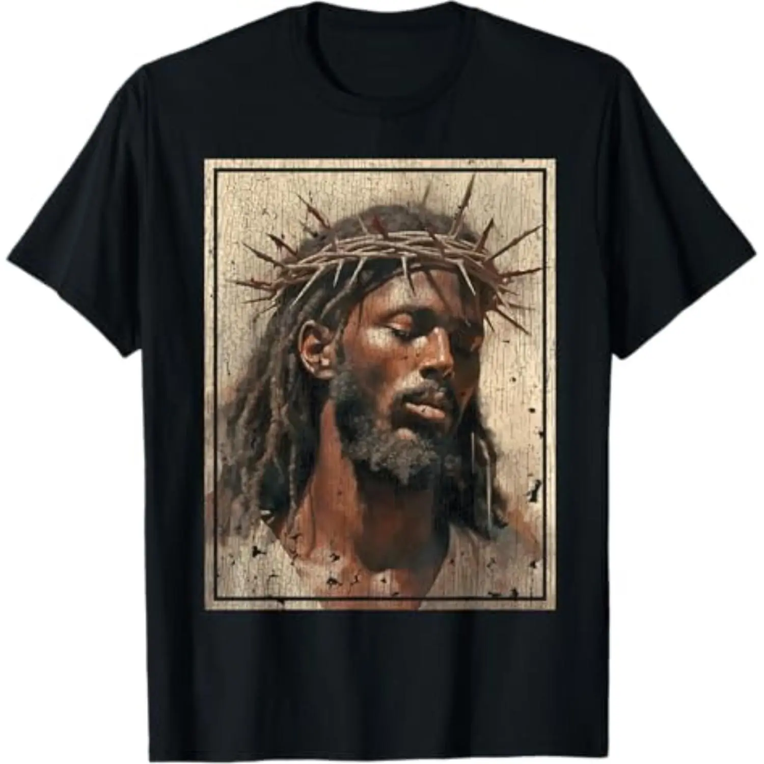 Ootd T Shirt Black Jesus Shirt Face Of Jesus Cross With Crown Of Thorns T-Shirt