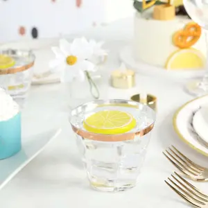 12-Pack Plastic Party Squat Cups 10oz Clear with Rose Gold Rim - Modern Disposable Tumblers for Events & Outdoor Gatherings