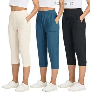 3 Pack: Women's Ribbed Capri Jogger Lounge Sweatpants with Pockets Yoga Workout (Available in Plus Size)XXBloop210