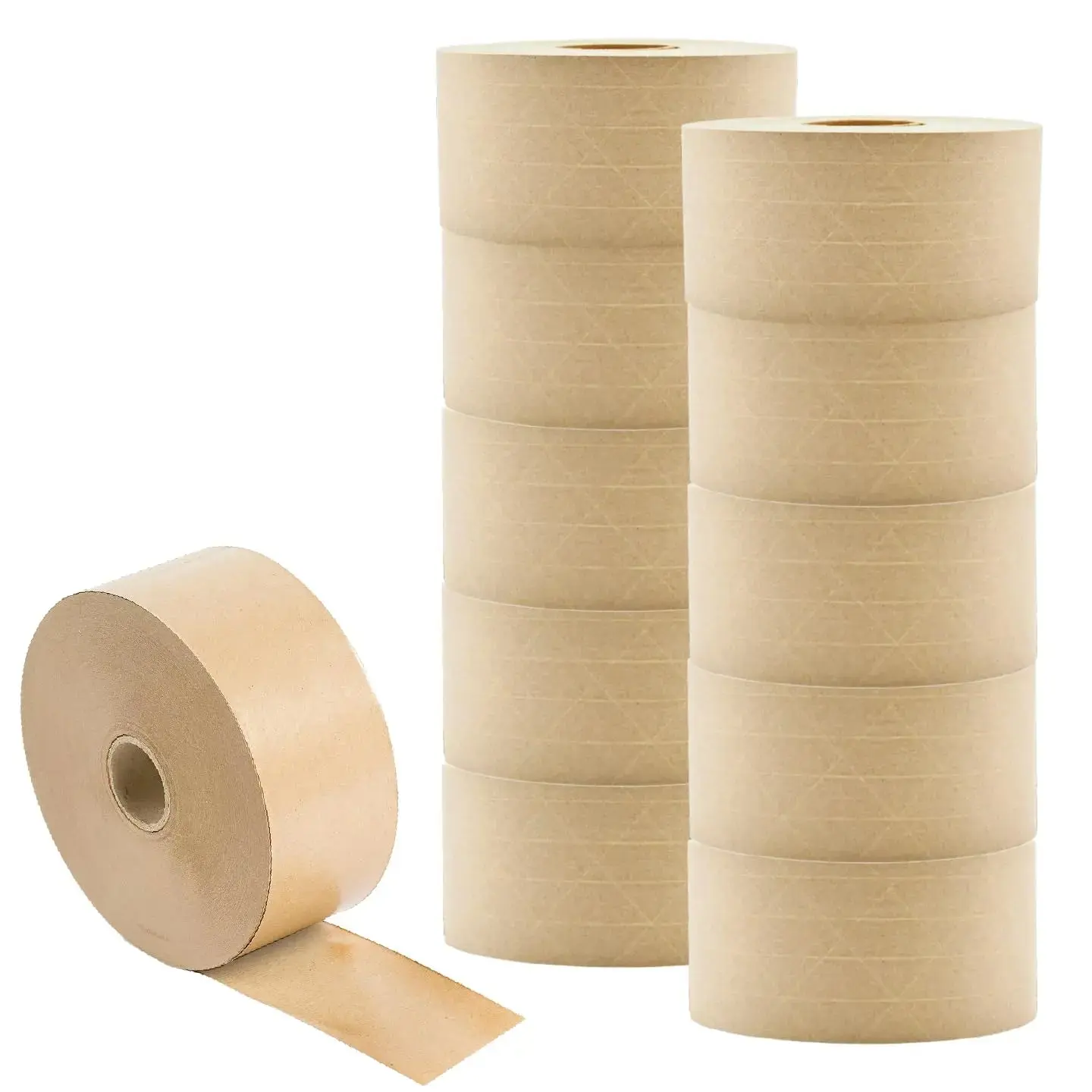 LAUCO 10 Rolls 3"x450' Ecommerce Gummed Kraft Adhesive Waterproof Tape - Water-Activated, Tamper-Evident Brown, Cross-Woven Fiberglass Filaments, High-Temperature Resistant, Long-Lasting, Eco-Conscious Heavy-Duty Shipping Sealer
