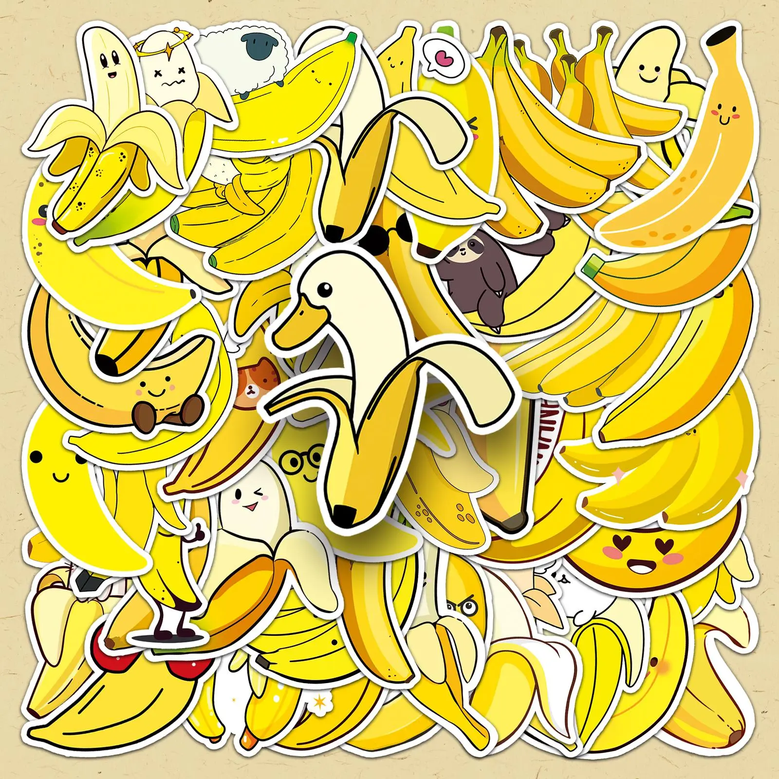 Cartoon Banana Pattern Sticker, Cute Stickers, Aesthetic Stickers, Fun Stickers, 100pcs/set Creative Fruit Sticker, DIY Decorative Sticker for Scrapbooking, Journaling, Gift Wrapping, Adhesive Stickers