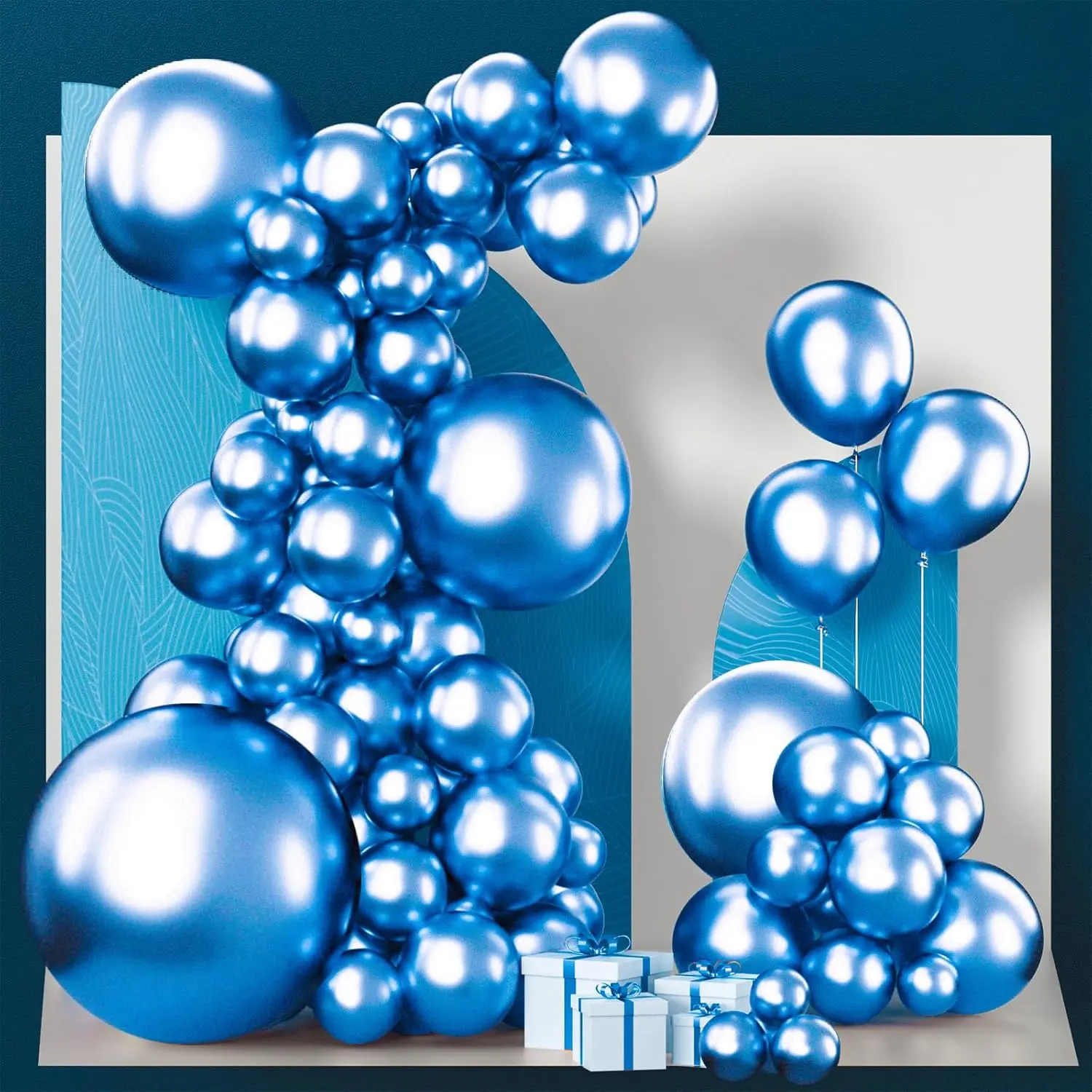 100PCS Metallic Blue Balloon Arch Kit with Chrome Balloons for Graduation, Wedding, Party Decor