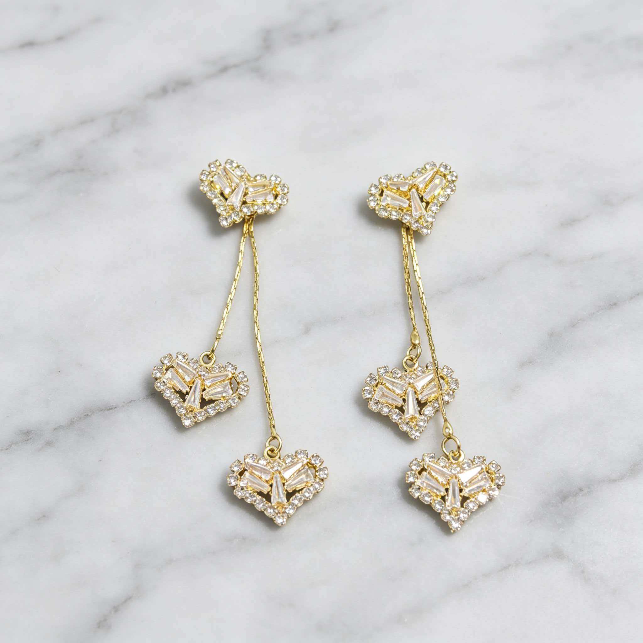 Heart Tassel Dangle Earrings for Women - 2-Way Wear Sparkling Cubic Zirconia Statement Earrings, Luxury Vintage Y2K Trendy Fashion Jewelry Gifts Two-Way Chic