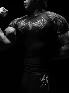 Men's Thorn Print Fitness T-Shirt, Dark Trend Style, High Elasticity Quick-Dry Breathable Fabric, Slim Fit for Gym Training, Athletic Apparel