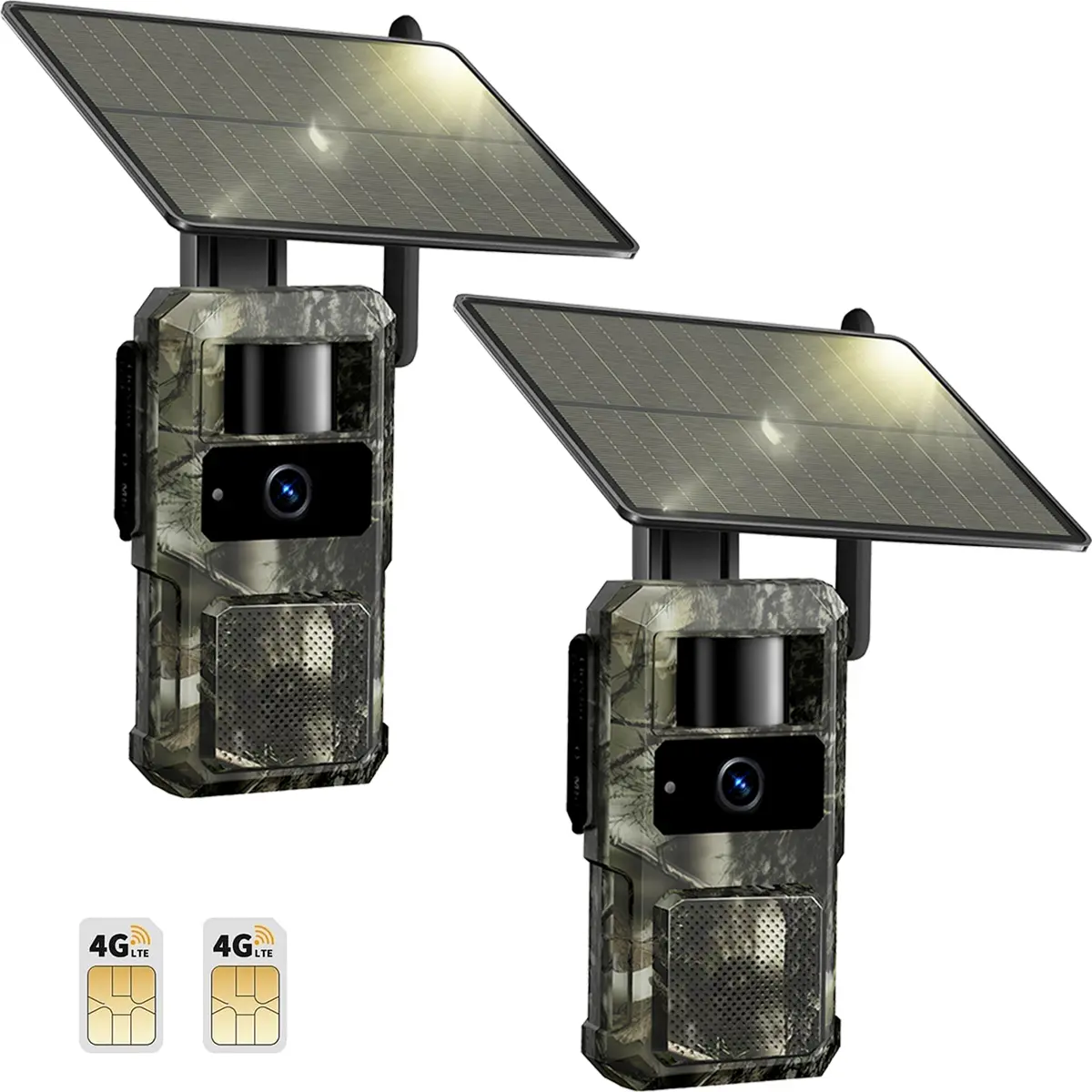 2-Pack 4G LTE Solar Trail Cameras with 0.2s Trigger & Starlight Night Vision Remote Live Viewing via App No WiFi Needed Motion Activated 2.7K Live Video & Phone Remote Access cellular security camera
