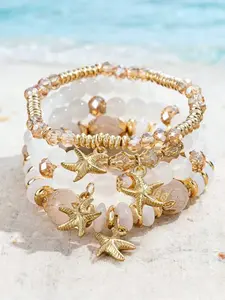 Boho Starfish Crystal Bracelet Set, 4 Pcs Layered Jewelry for Women, Beach Vacation, Daily Wear, Summer Gift, Fashionable Accessories