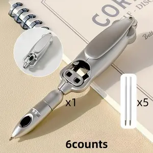 Multifunctional Ballpoint Pen, 1 Count Portable Stylish Ballpoint Pen with 5 Counts Replacement Pen Refill, Writing Pen for Office School Student, Ballpoint Pen Set