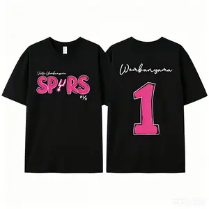 Victor Wembanyama No.1 T-Shirt, Retro Pink Logo Basketball Graphic Tee, Stylish Unisex Streetwear Shirt Perfect for Game Day and Casual Wear.