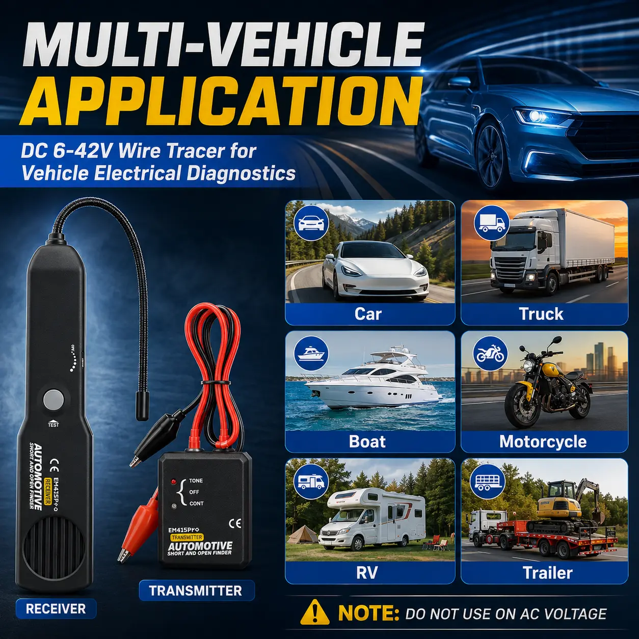 EM415PRO Automotive Wire Tracer, DC 6-42V Short & Open Circuit Finder with Transmitter and Receiver, Car Electrical Wire Tracking Diagnostic Tool cable  tracker