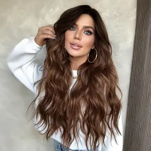 Summervibes Long Ombre Brown Wavy  for Women 26 Inch Middle Part Curly Wavy  Natural Looking Synthetic Heat Resistant Fiber for Daily Party Use (Ombre Brown) wig fashion hairstyle brown wig hair glueless ready wear material gorgeous fluffy wig texture