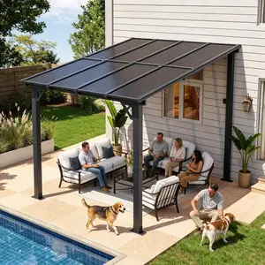Aoxun Wall-Mounted Gazebo Pergola - Heavy-Duty Sun Shade Awning for Outdoor Patios, Decks (Black, Clearance, Gazebo Outdoor Patio)