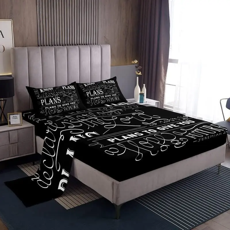 Feelyou Vintage Bible Verse Microfibre Bedding Sheet Set - Breathable Fabric, Deep-Pocket Fitted Sheet, Full/King Sizes, Machine Washable, Ideal for Modern Home Decor