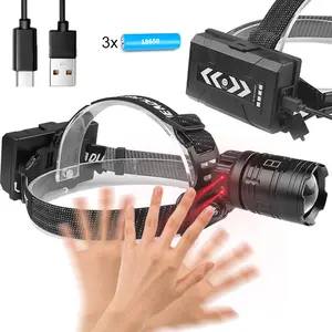 LED Rechargeable Headlight - IPX4 Waterproof, 3x USB Charging, Suitable for Outdoor Activities, Hard Hat Light, Emergency Use
