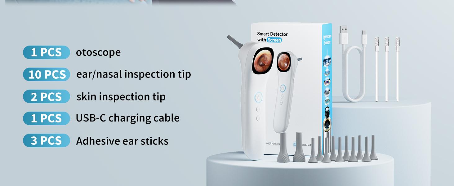 Otoscope Ear Camera with 1.21” Screen, 1080P Ear Scope with 4 LED Lights, Otoscope Camera for Adults Kids and Pets, Support Photo & Video, Type-C Charging with Computers, Baby Essentials, Home Medical