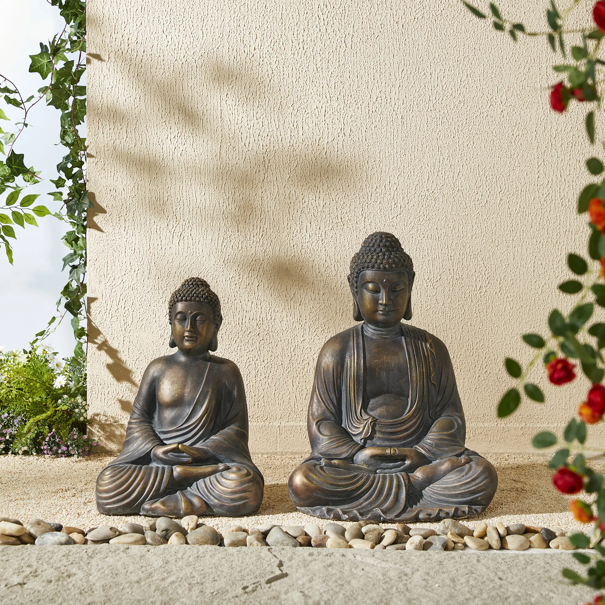 Glitzhome 22.75"H/19''H MGO Meditating Buddha Statue