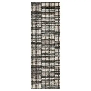 6 ft Rectangular Polyester Runner Rug, 2-Pack, Green-Brown Geometric Checkered, Modern, Machine Washable for Hallway & Entryway