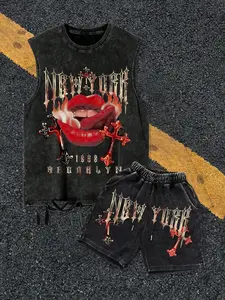 Men's Cotton Ripped Tank Top with Drawstring Waist Shorts, Comfortable Loose Fit, Fashion Summer, Perfect Gift for Trendy Men
