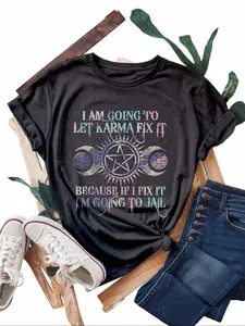 【Plus Size】 Mystic Witch Moon Graphic Tee, Women's Mystic Witch Moon Print Round Neck T-shirt, Casual Short Sleeve Crew Neck Top for Daily Wear, Summer