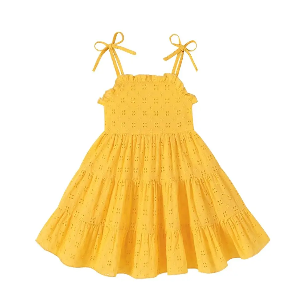 Toddler Girl Summer Dress Tie Strap Sleeveless Sundress White/Floral/Denim Beach Dresses for Baby Girls 12M-6Y