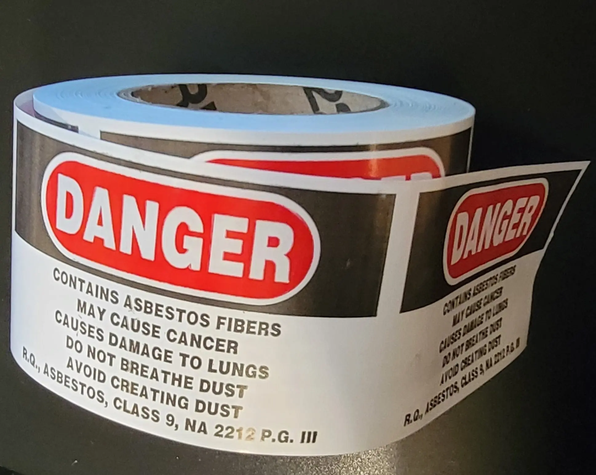 Asbestos Danger Stickers 3"x5" (500/Roll) "Danger Contains Asbestos Fibers..."