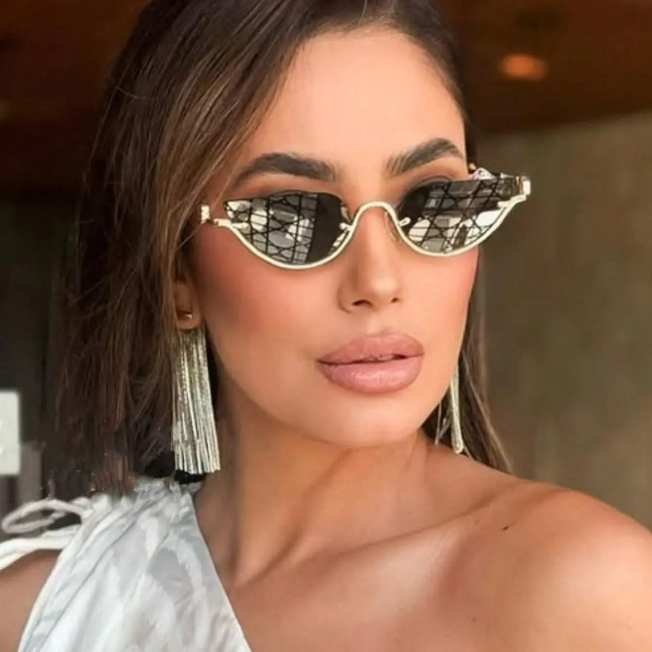 Y2K Retro Narrow Cat Eye Sunglasses Metal Frame Gradient Lens Chic Retro Half-Frame Cat Eye Sunglasses for Women, 2025 Trendy  main image 2