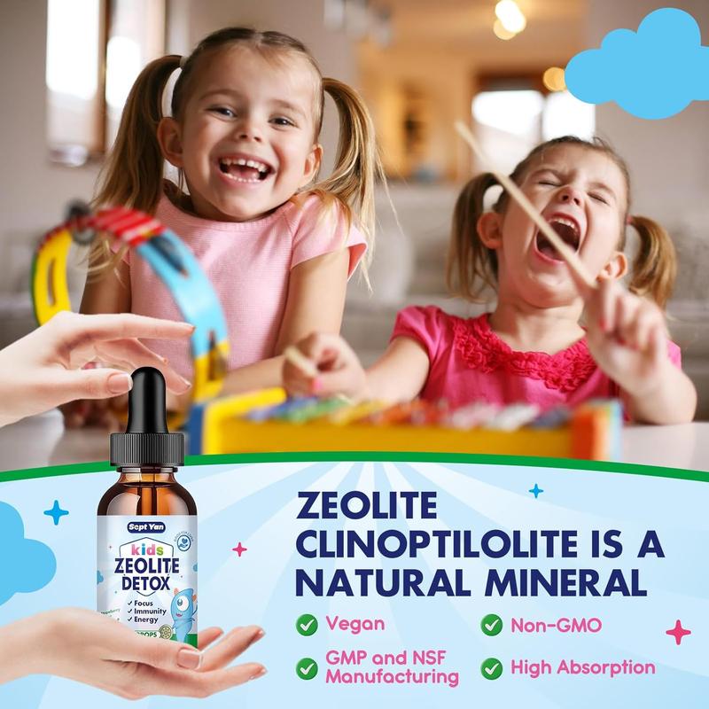 Zeolite Detox for Kids Zeolite Liquid Drops with L-Glutamine, Vitamin C, Zinc, Milk Thistle and Chlorella Extract for Detox & Cleanse, Immune, Energy, Cellular Health, Strawberry Flavor 2 Fl Oz