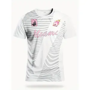 Men's Miami International American Style Soccer Jersey & T-Shirt - Short Sleeve Crew Neck Training Top with Miami Print, Breathable Athletic Shirt Suitable for Competition, Casual Wear, Machine Washable Apparel