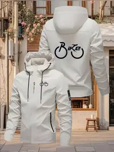 Men's Lightweight Cycling Jacket, Breathable Fabric Streetwear, Adjustable Drawstring Hood, Casual Outdoor Sports Coat