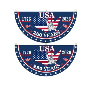 USA 250th Anniversary Semicircle Fence Banner, 1776–2026 Patriotic Bunting Flag, American Flag Half Round Banner, Fourth Of July Independence Day Outdoor Decor, USA 250 Years Porch Fence Party Banner