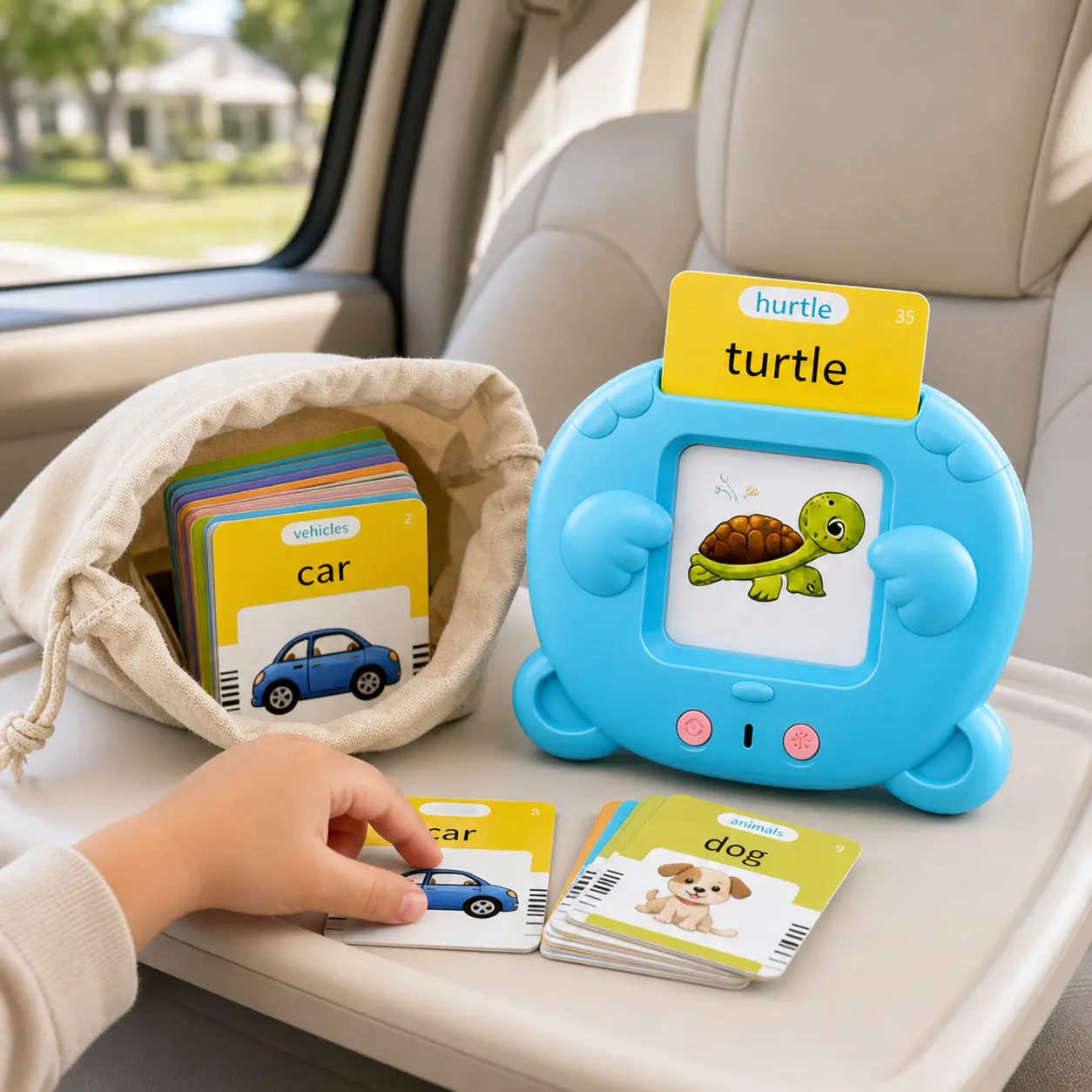 Eco-Friendly Talking Flash Cards for Toddlers 2-6, Bilingual English-Spanish Speech Therapy Toy, 224-Word Montessori Rechargeable Pocket Reader, Screen-Free Vocabulary Expander, Easter-Christmas Gift for Kids