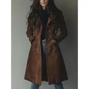 Women's Vintage Trench Coat, Structured Button Front Design, Formal & Casual Fall Winter Wear