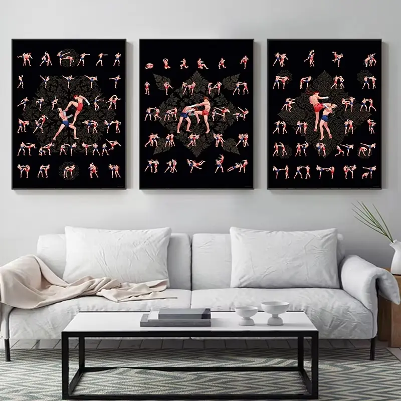 3pcs/set Unframed Muay Thai Boxing Boxer Motivational Wrestling Poster Canvas Painting Fighting Technique Chart Wall Art Prints Picture Home Decor